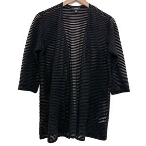 ALFANI Open Front Cardigan Women’s Small Black Sheer Striped 3/4 Sleeves.